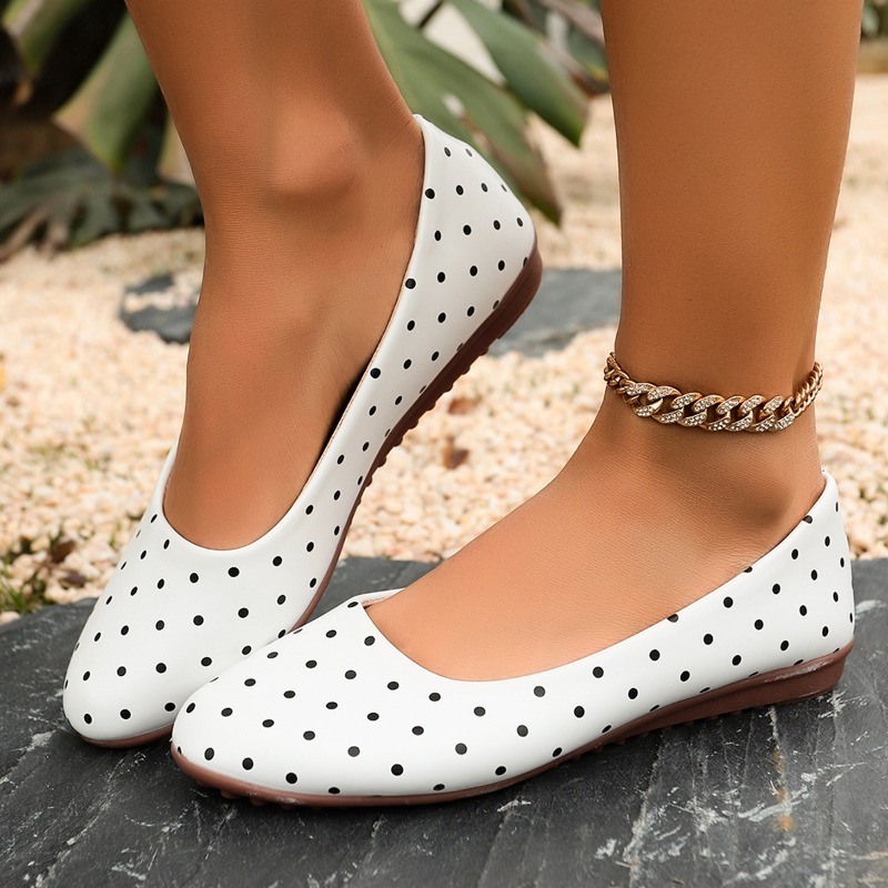 Women'S Fashion Walking Shoes - Zapatos Planos Blancos con Puntos para