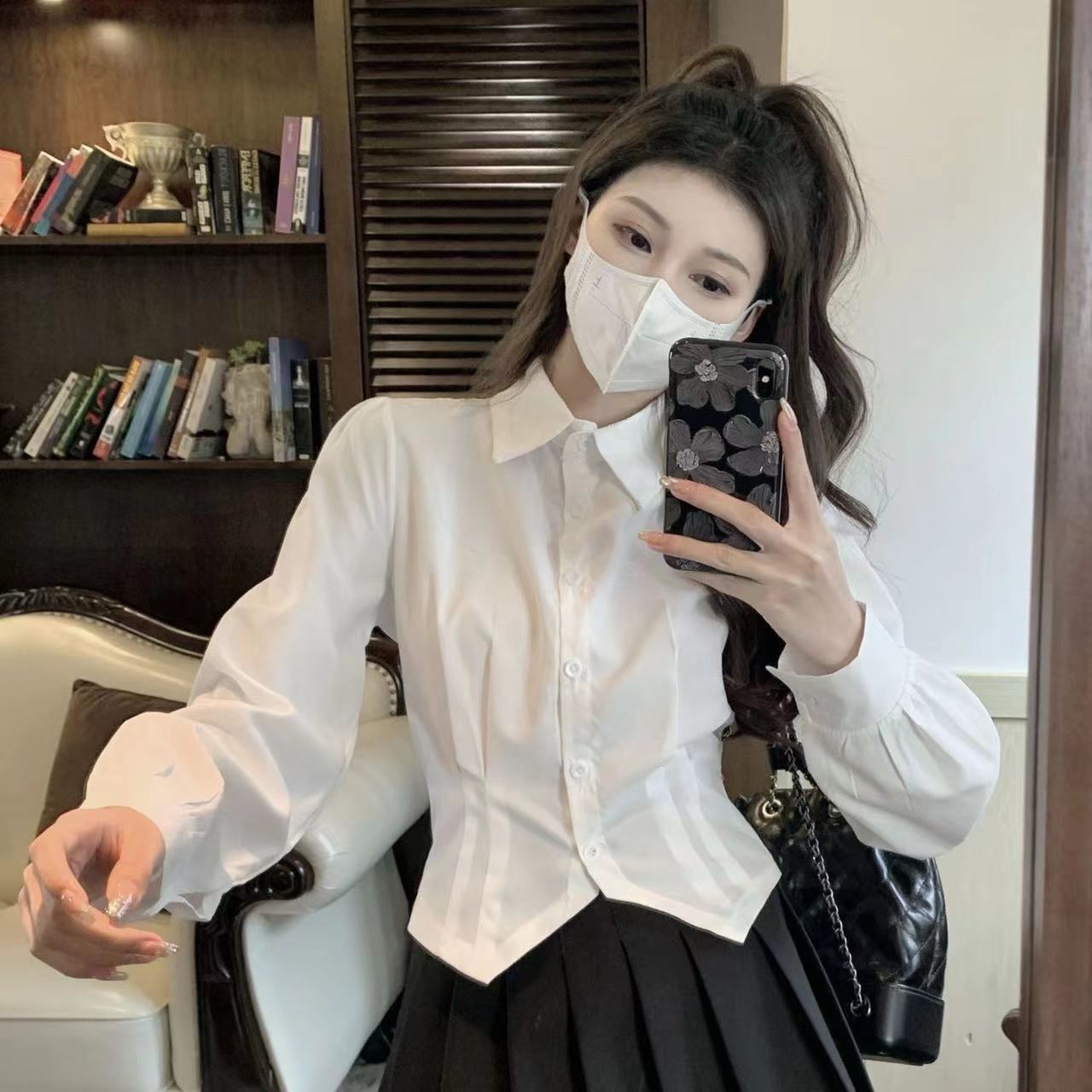 Wrap Blouse Chiffon - Camisa Vintage blanca de manga larga