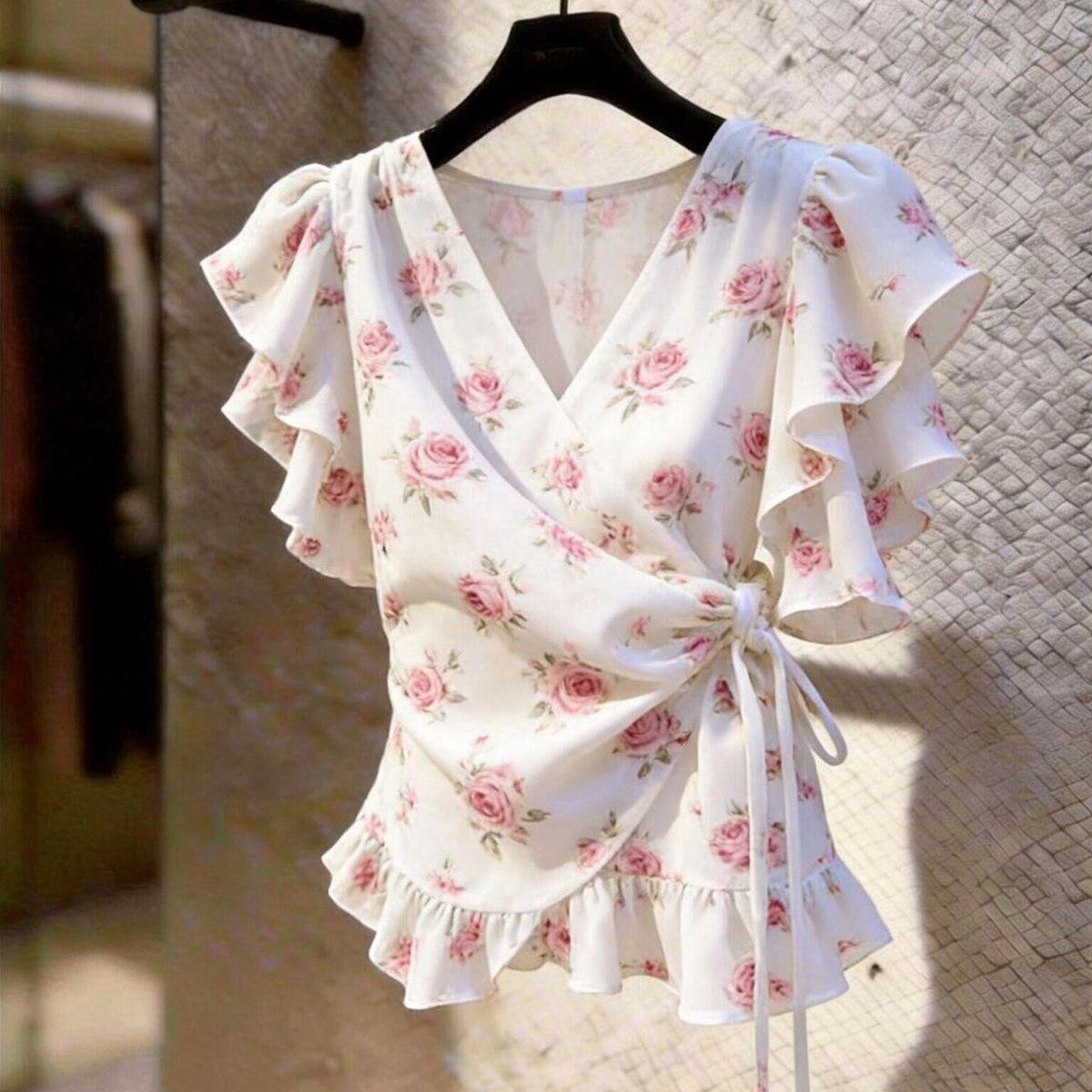 Wrap Blouse Chiffon - Blusa de Chifón con Cuello en