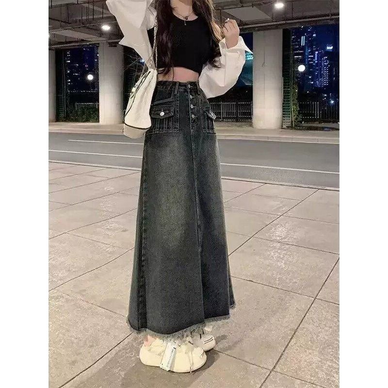 A-Line Skirt Midi - Falda vaquera midi de cintura alta