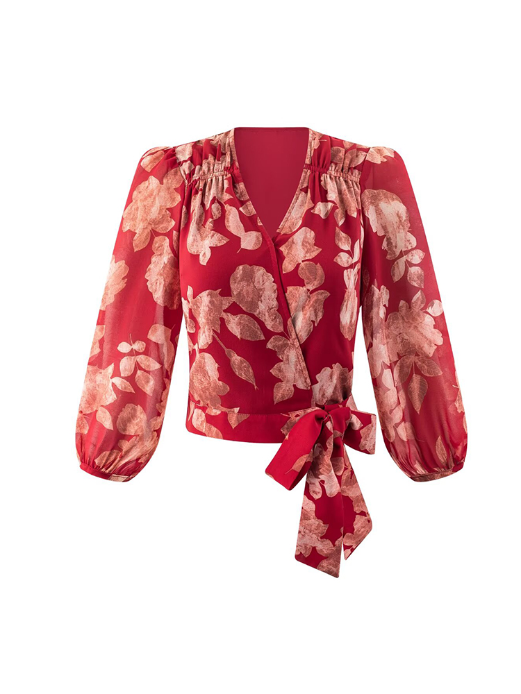 Wrap Blouse Chiffon - Blusas tipo vendaje con cuello en