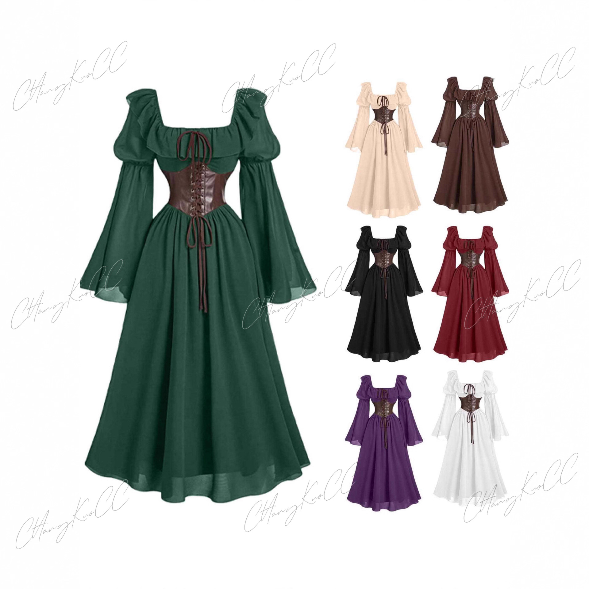 Women'S Fashion Renaissance Period - Vestido Medieval de manga larga para