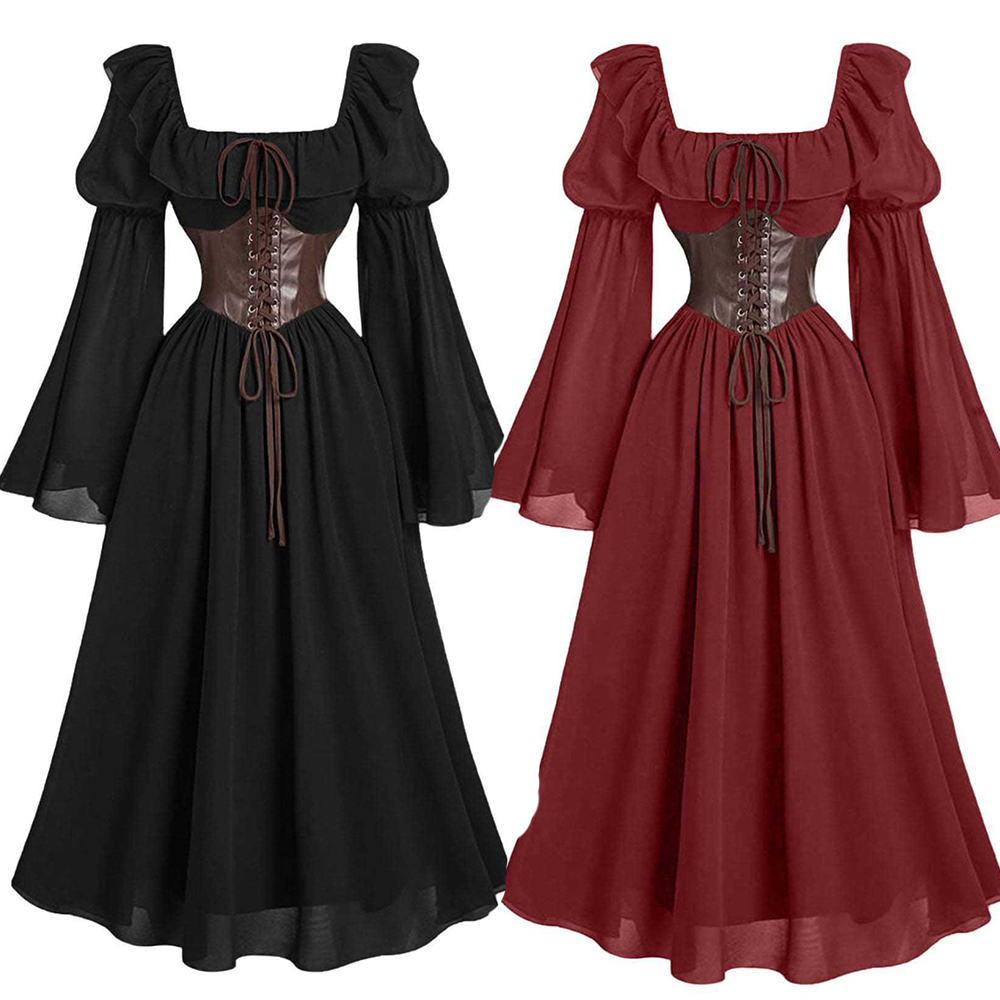 Women'S Fashion Renaissance Period - Vestido largo Medieval de manga larga