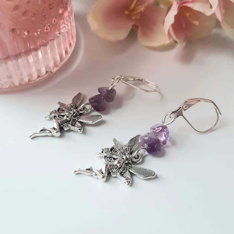 Women'S Fashion Renaissance Period - Pendientes Colgantes de Amatista Irregular Estilo