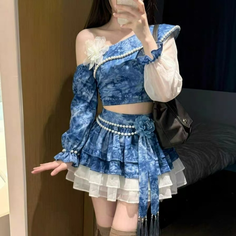 Asymmetric Top Women - Conjunto de Falda Lolita Elegante Estilo