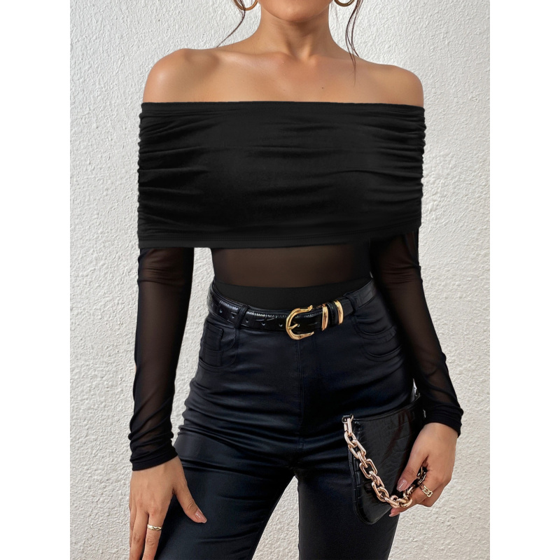 Off Shoulder Top - Camiseta ajustada de manga larga con