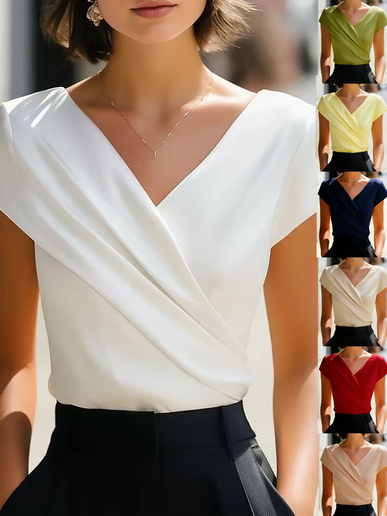 Wrap Blouse Chiffon - Blusa de Verano para Mujer, Blusa