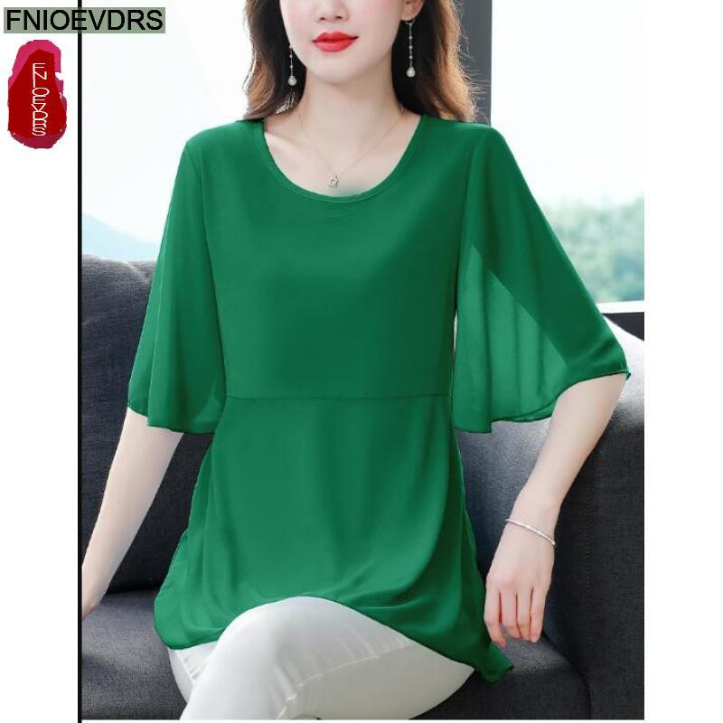 Wrap Blouse Chiffon - M-4XL holgada de manga corta para