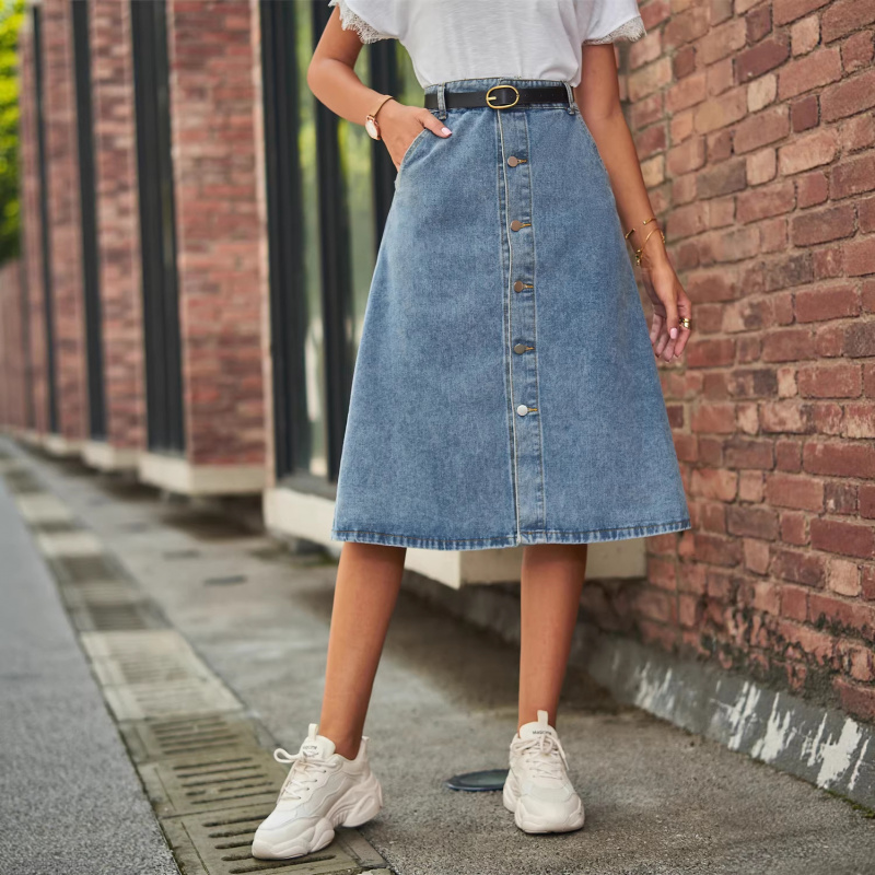 Falda Midi Vaquera Lavada Vers - A-Line Skirt Midi reseña y precio