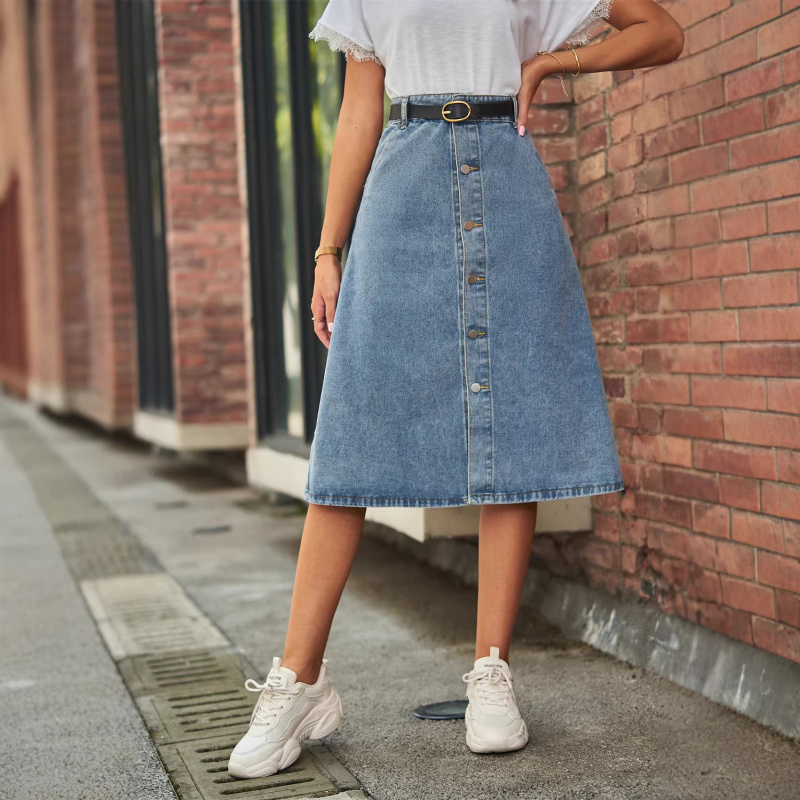 Falda Midi Vaquera Lavada Vers - A-Line Skirt Midi reseña y precio
