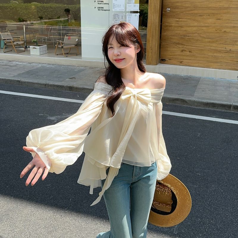 Camisa de manga abullonada con - Off Shoulder Top reseña y precio