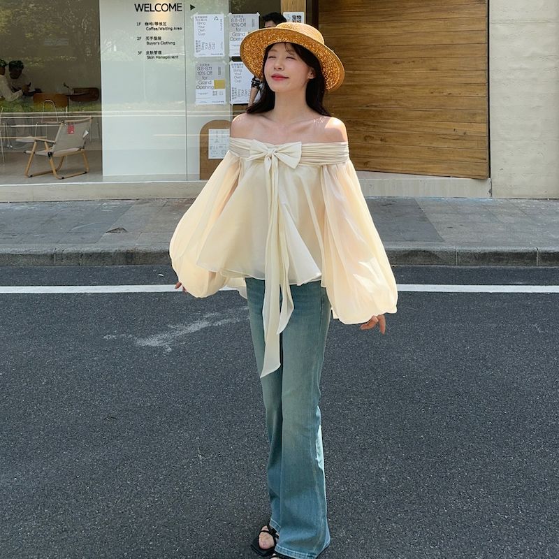 Camisa de manga abullonada con - Off Shoulder Top reseña y precio