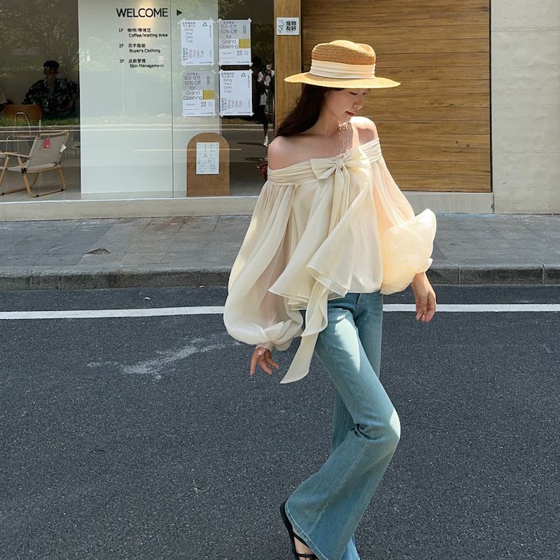 Camisa de manga abullonada con - Off Shoulder Top reseña y precio