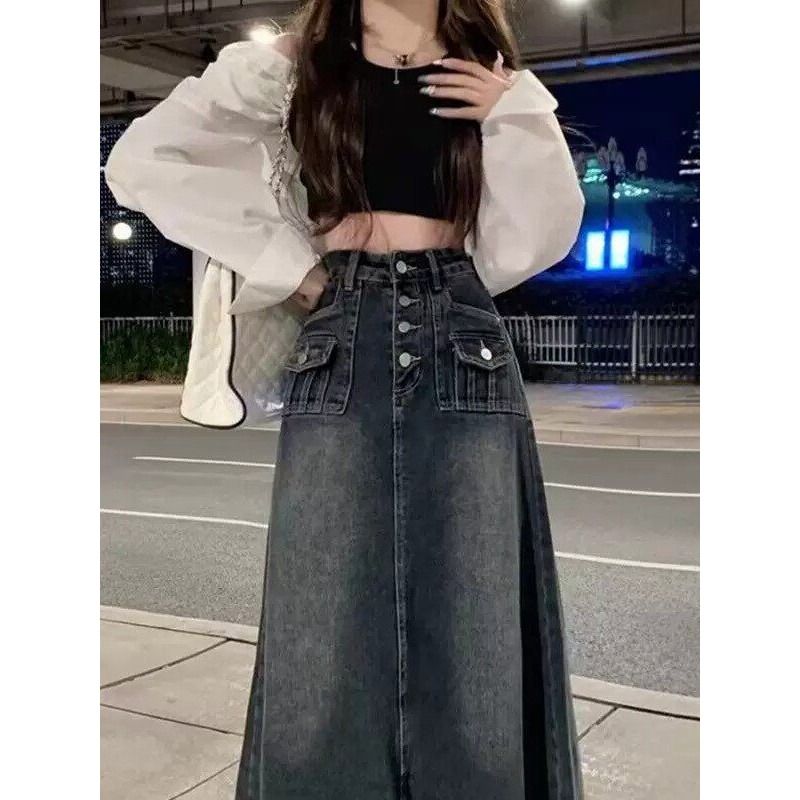 Falda vaquera midi de cintura  - A-Line Skirt Midi reseña y precio
