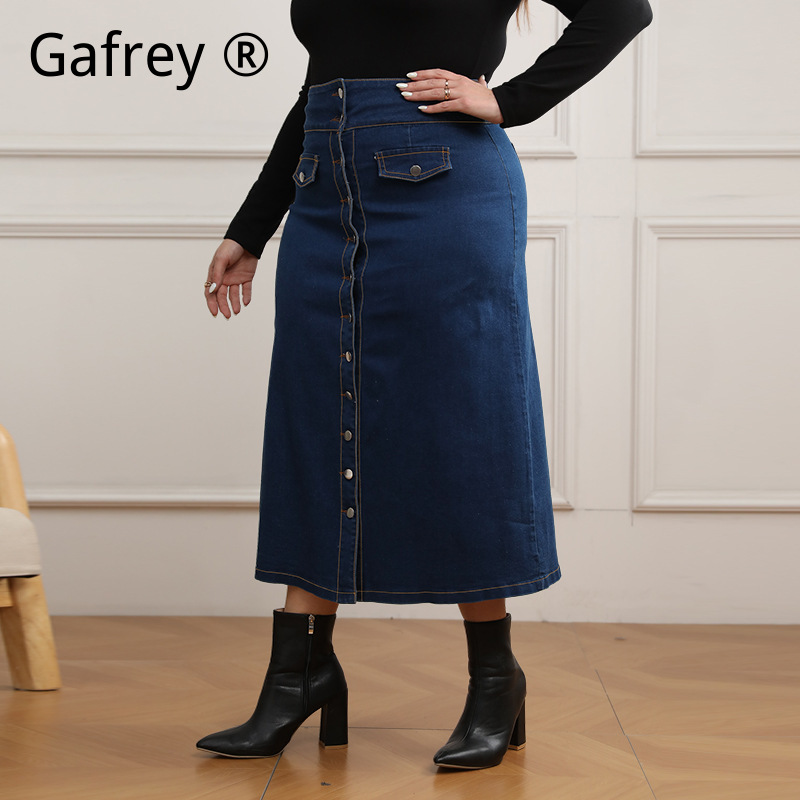 Falda vaquera de talla grande  - A-Line Skirt Midi reseña y precio