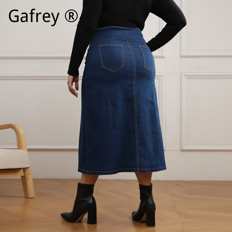 Falda vaquera de talla grande  - A-Line Skirt Midi reseña y precio