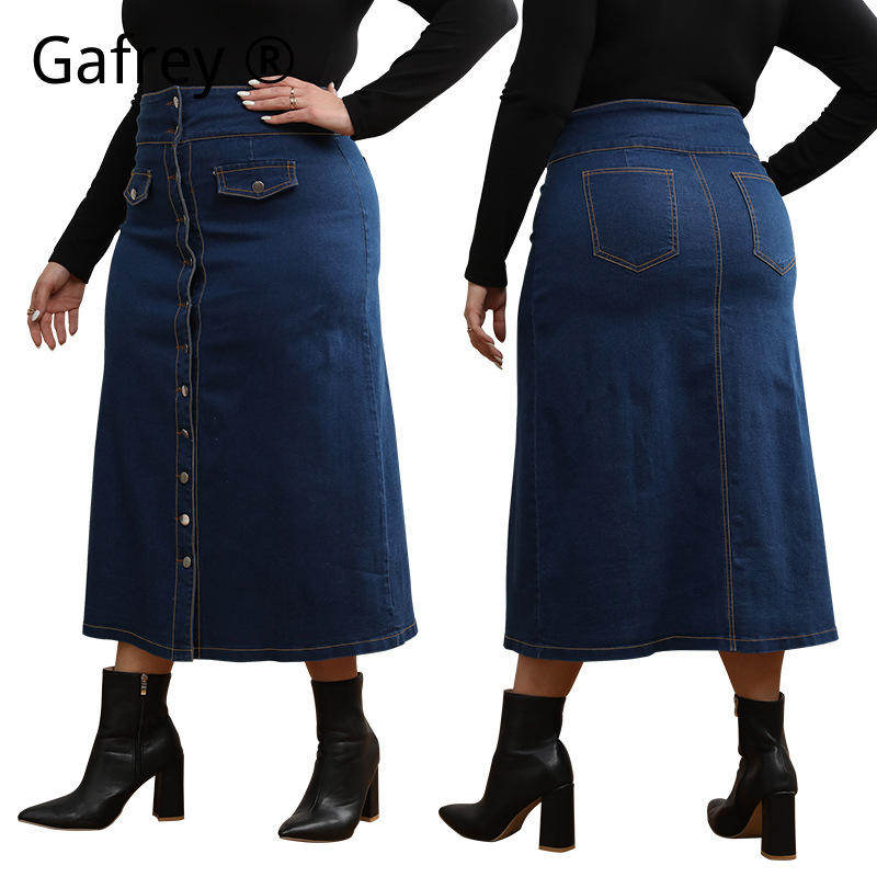 Falda vaquera de talla grande  - A-Line Skirt Midi reseña y precio