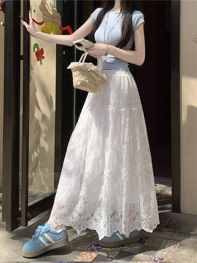 Falda midi de cintura alta con - A-Line Skirt Midi reseña y precio