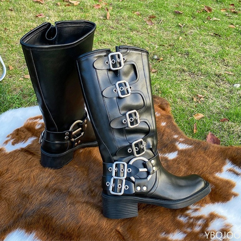 Botas altas retro con hebilla  - Women'S Fashion Boots 2025 reseña y precio