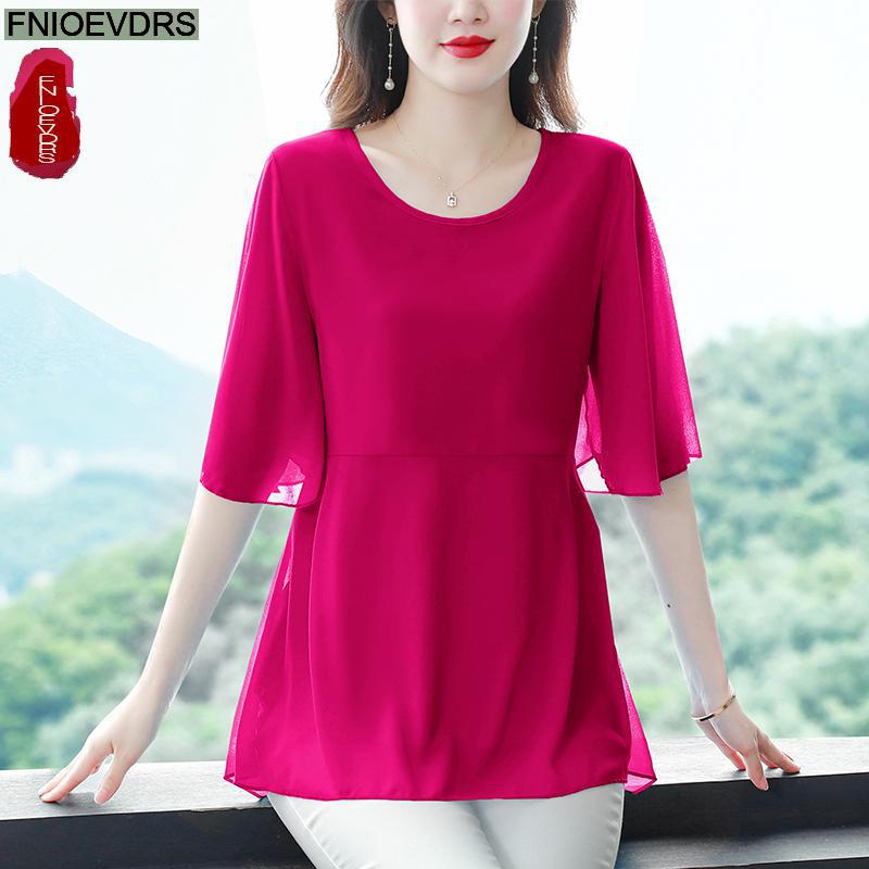 M-4XL holgada de manga corta p - Wrap Blouse Chiffon reseña y precio