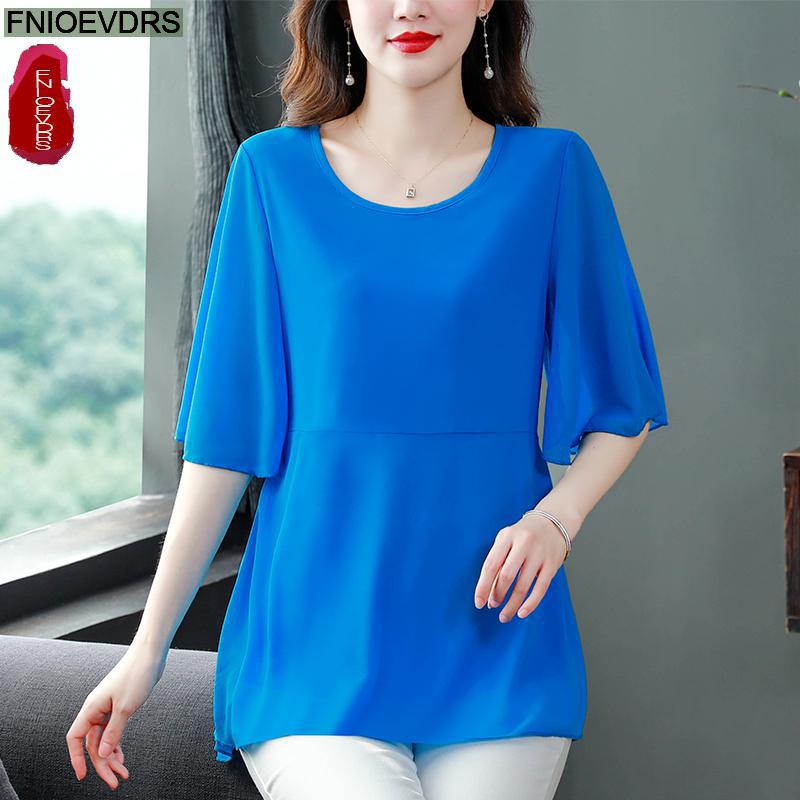 M-4XL holgada de manga corta p - Wrap Blouse Chiffon reseña y precio